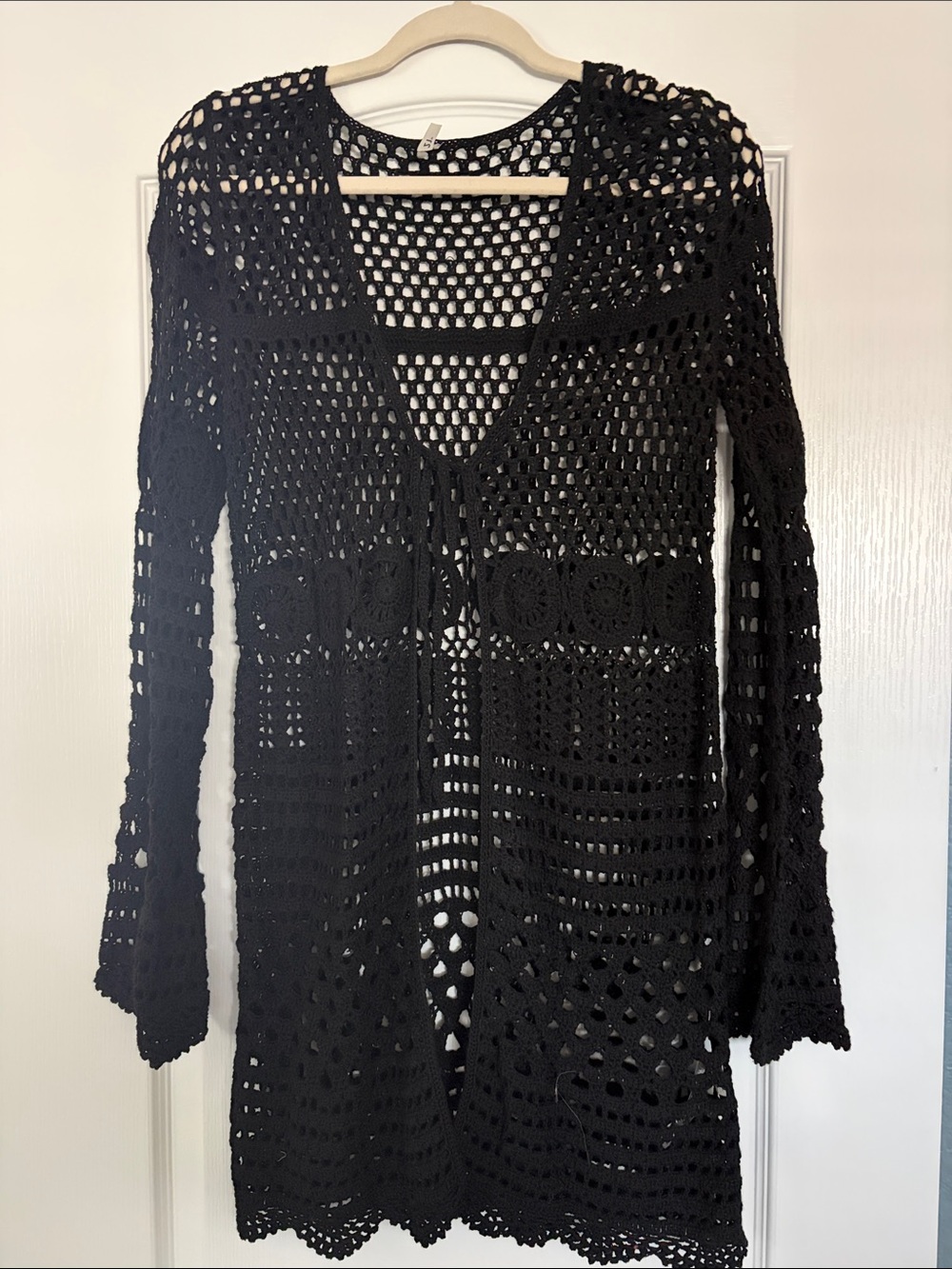 Black Crocheted Open Cardigan